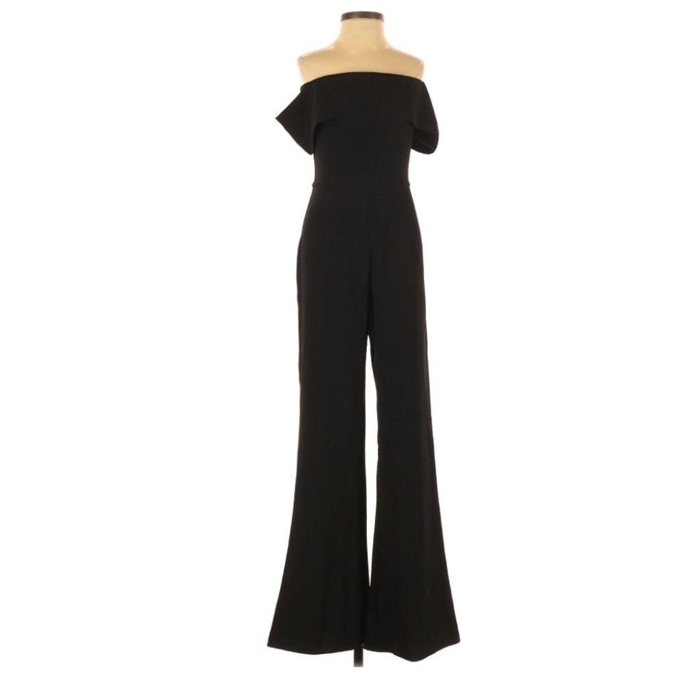 By the Way.  Strapless Ruffled Jumpsuit Black